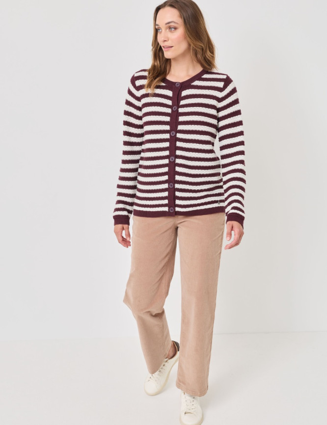 Gestreifte Strickjacke, Knopfleiste